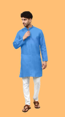 The Fashion Outlets Men Solid A-line Kurta(Blue)