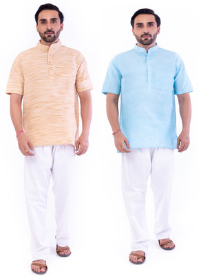 DESHBANDHU DBK Men Solid Straight Kurta(Light Blue, Beige)