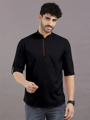 RAFSON Men Solid Straight Kurta(Black)