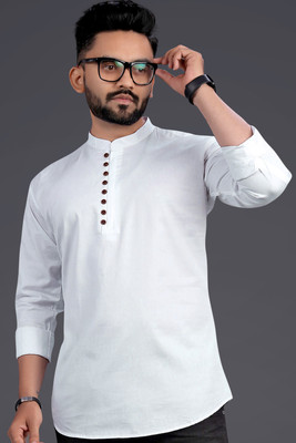 SOPANI Men Solid Straight Kurta(White)