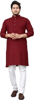 PoshSide Men Solid Straight Kurta(Maroon)