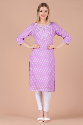 Sarai Jaipur Women Printed Straight Kurta(Purple)