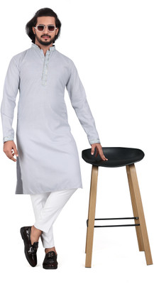 Gupta Men Woven Design A-line Kurta(Grey)