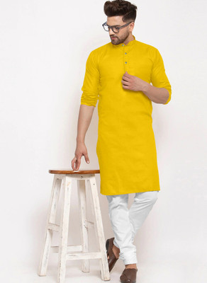 JENZEE Fashion Men Solid Straight Kurta(Yellow)