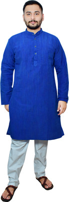 Divine creation Men Solid, Self Design Straight Kurta(Blue)