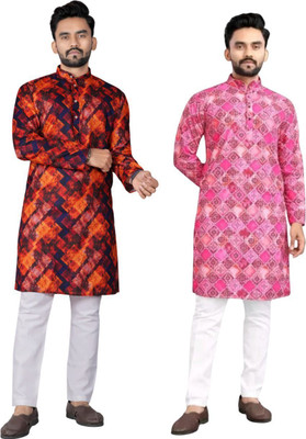 DHASU TRENDZ Men Printed Straight Kurta(Multicolor)