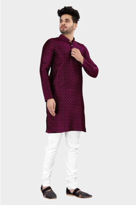 DHASU TRENDZ Men Checkered Straight Kurta(Maroon)