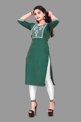 KNG TEXTILE Women Embroidered A-line Kurta(Green)