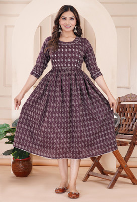 RS Creations Women Printed Anarkali Kurta(Brown, Grey)