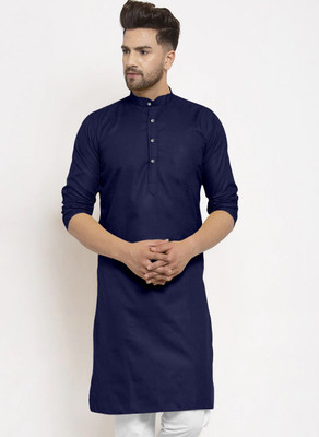 tejvin Men Solid Straight Kurta(Dark Blue)