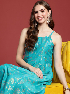 ANOUK Women Printed A-line Kurta(Blue)