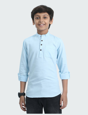 ROCKET SCIENCE Boys Solid Straight Kurta(Light Blue)