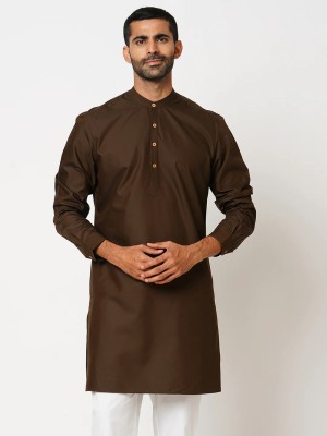 Indivisual Men Solid A-line Kurta(Brown)