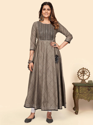 VBUYZ Women Embroidered Anarkali Kurta(Brown)