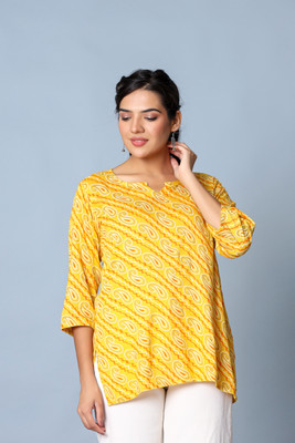 Labelchaasni Women Printed Straight Kurta(Yellow)