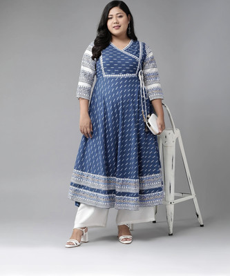 Yash Gallery Women Printed Anarkali Kurta(Blue)