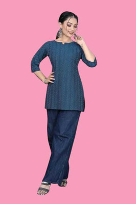 Texpa Creationku Women Printed Straight Kurta(Blue)