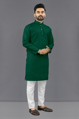Shree Dutt Creation Men Solid Straight Kurta(Dark Green)