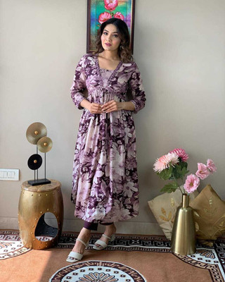 JAS CREATION Women Printed Flared Kurta(Purple)