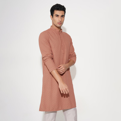Indus Route by Pantaloons Men Printed Straight Kurta(Red)