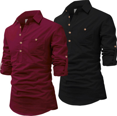 Univibe Men Solid Pathani Kurta(Maroon)