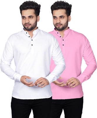 Kavyangle Creation Men Solid Straight Kurta(White, Pink)