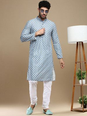 ANOUK Men Printed Straight Kurta(Blue)