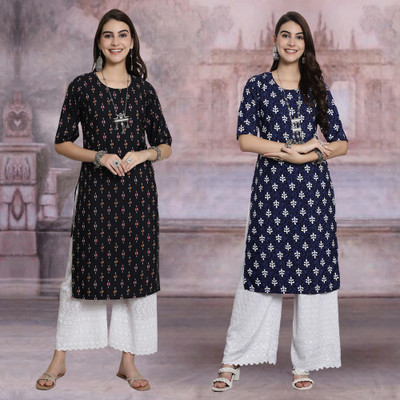 Moda Rapido Women Printed Straight Kurta(Multicolor)