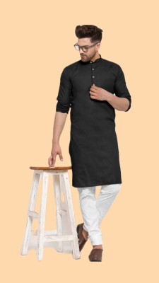 The Fashion Outlets Men Solid A-line Kurta(Black)