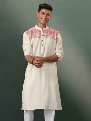 VASTRAMAY Men Printed Straight Kurta(White)