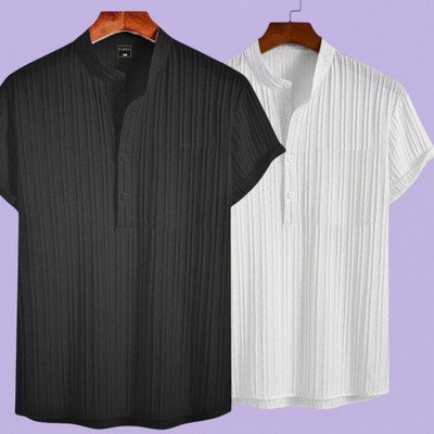 JenilEStore Men Self Design Straight Kurta(Black, White)