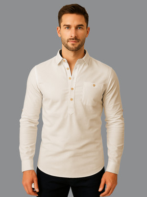 Univibe Men Solid Straight Kurta(Beige)