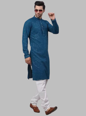 Shree Dutt Creation Men Embellished Straight Kurta(Blue)