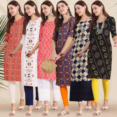 EthnicBasket Women Printed Straight Kurta(Multicolor)