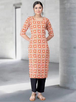 EthnicBasket Women Printed A-line Kurta(Orange)