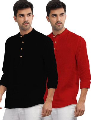 DaReal Men Solid A-line Kurta(Red)