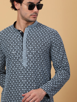 ANOUK Men Embroidered Straight Kurta(Grey)