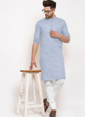 Krudha Creation Men Solid Straight Kurta(Grey)