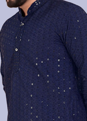 Keton Men Embellished Straight Kurta(Blue)