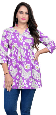 JSK Casual Floral Print Women Purple Top
