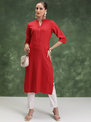 Vishudh Women Solid Straight Kurta(Red)