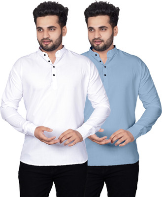 Kavyangle Creation Men Solid Straight Kurta(White, Grey)