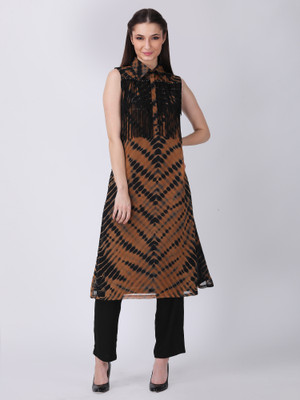 TSM Women Printed Straight Kurta(Brown, Black)