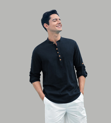 Apektra Men Solid Straight Kurta(Dark Blue)
