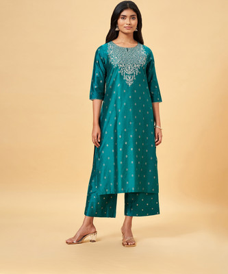 Rangmanch by Pantaloons Women Dyed/Ombre Straight Kurta(Green)