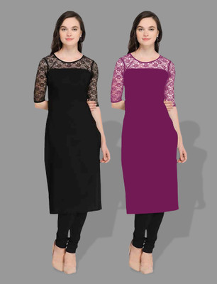 Maheshvi Women Solid Straight Kurta(Purple)