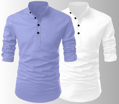 Fashion Marts Men Solid Straight Kurta(White, Purple)