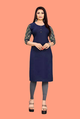 Coft Women Solid Straight Kurta(Dark Blue)