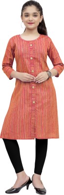 7 TIARA Girls Self Design Straight Kurta(Orange)