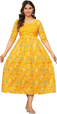 Qadri Textiles Flared/A-line Gown(Yellow)